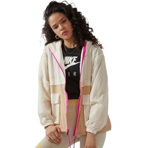 NIKE SW ICON CLASH LIGHTWEIGHT WOVEN JACKET. TAN/CREAM/PINK. XS